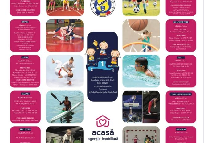 CSŞ Gloria Arad reîncepe selecţia pentru toate cele zece secţii ale clubului