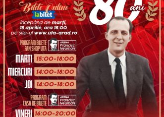 Se vând bilete la meciul aniversar UTA – Sepsi! Clubul împlinește vineri, 18 aprilie, 80 de ani