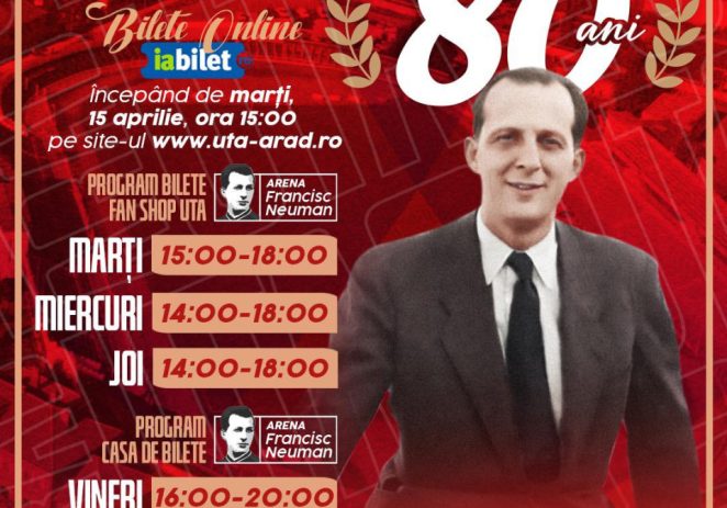 Se vând bilete la meciul aniversar UTA – Sepsi! Clubul împlinește vineri, 18 aprilie, 80 de ani