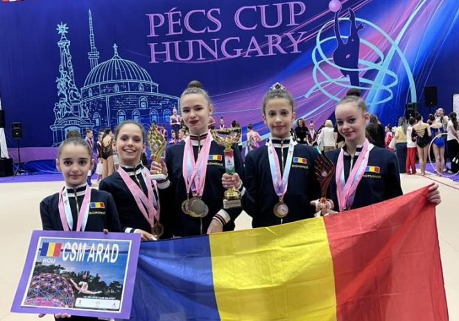 Gimnastele CSM-ului au excelat la Pecs și Bistrița, pe covorul ritmicii